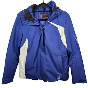 Spyder Insulated Blue White Hooded Jacket Ski Snowboard Coat Women 12 Thinsulate